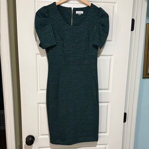 Calvin Klein Dark Emerald Textured Puff Sleeve Midi Dress